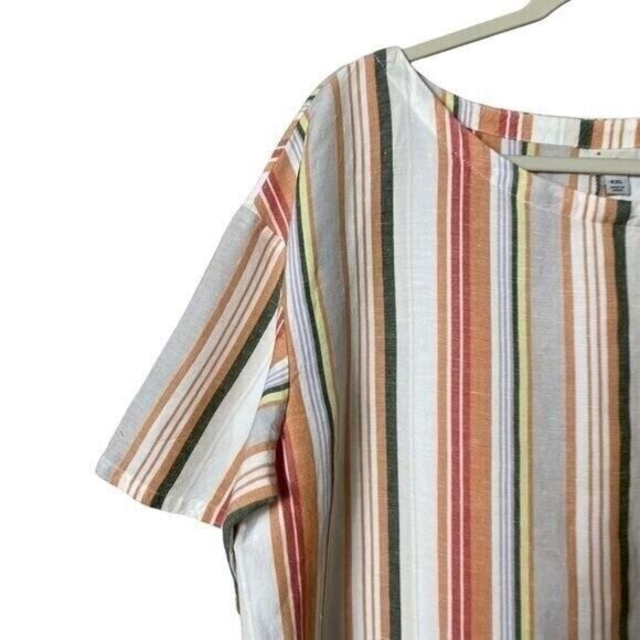 Beachy Linen Blend Womens Top Boxy XXL Striped Nautical Bohemian Lagenlo… - Picture 2 of 8